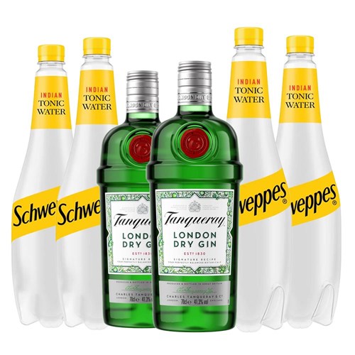 Case of 6 with Tanqueray Dry Gin 70cl and Schweppes Tonic Packed Together
